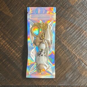 Gold and White Keychain with Animal Print